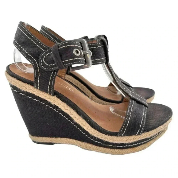 Franco Sarto womens sandals size 6 black canvas platform wedge Espadrilles - Picture 13 of 13